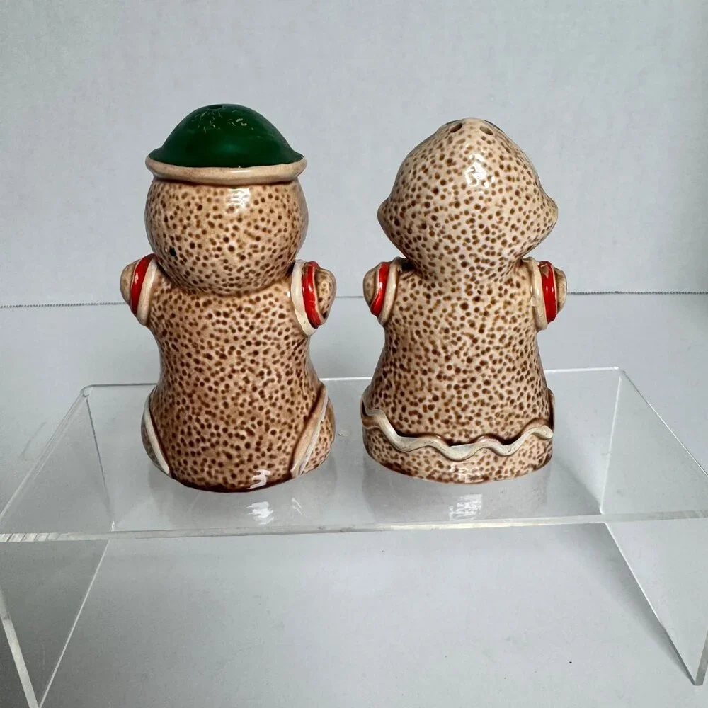 Vintage Gingerbread Man Woman Salt Pepper Shakers & Napkin‎ Holder Japan Ceramic